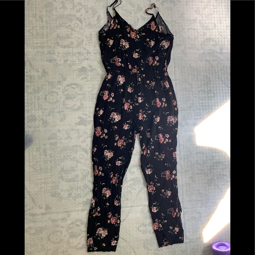 Forever 21 black floral jumpsuit